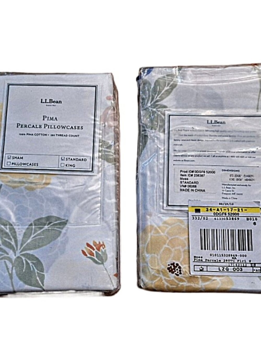2 L.L. Bean Pima Percale Cotton Standard Shams Vintage NIP Cottage